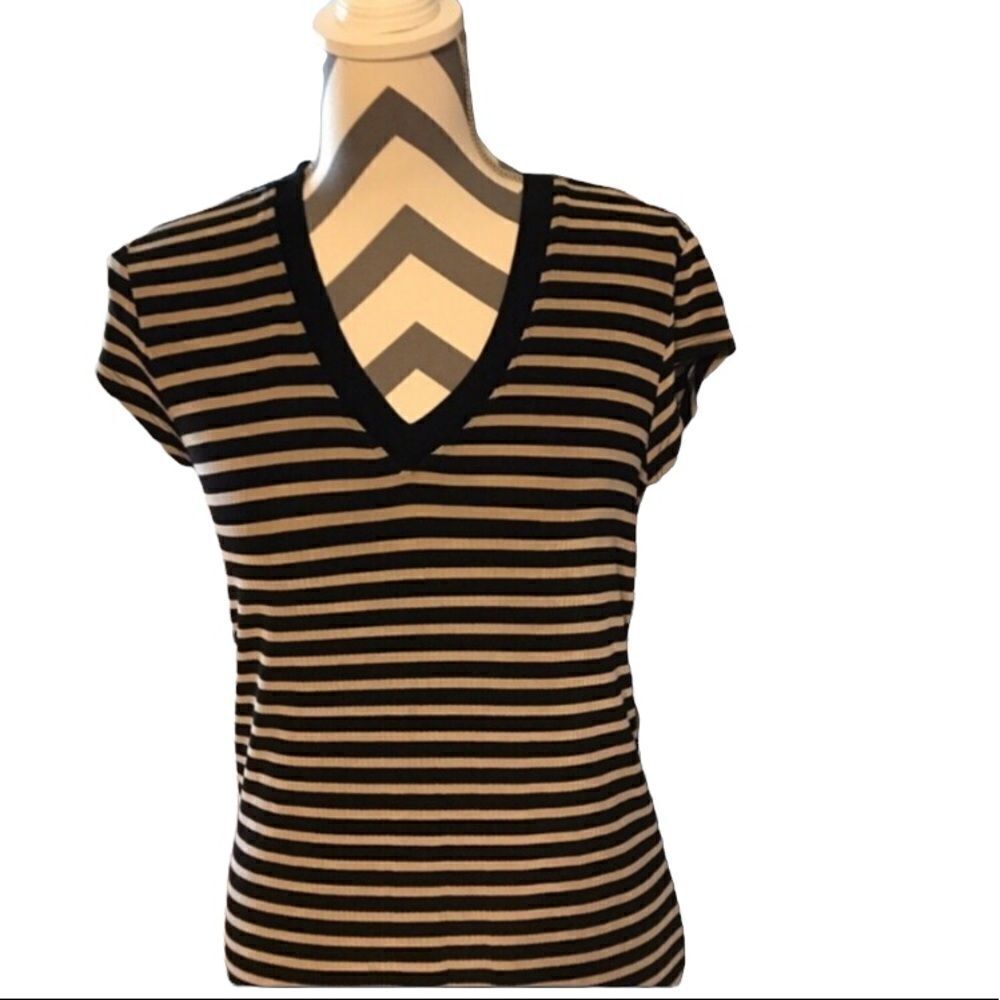 Chico's SMALL Striped Top Black & Tan